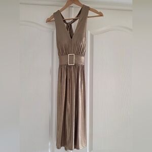 Elegant Metallic Dress with Embellished Belt